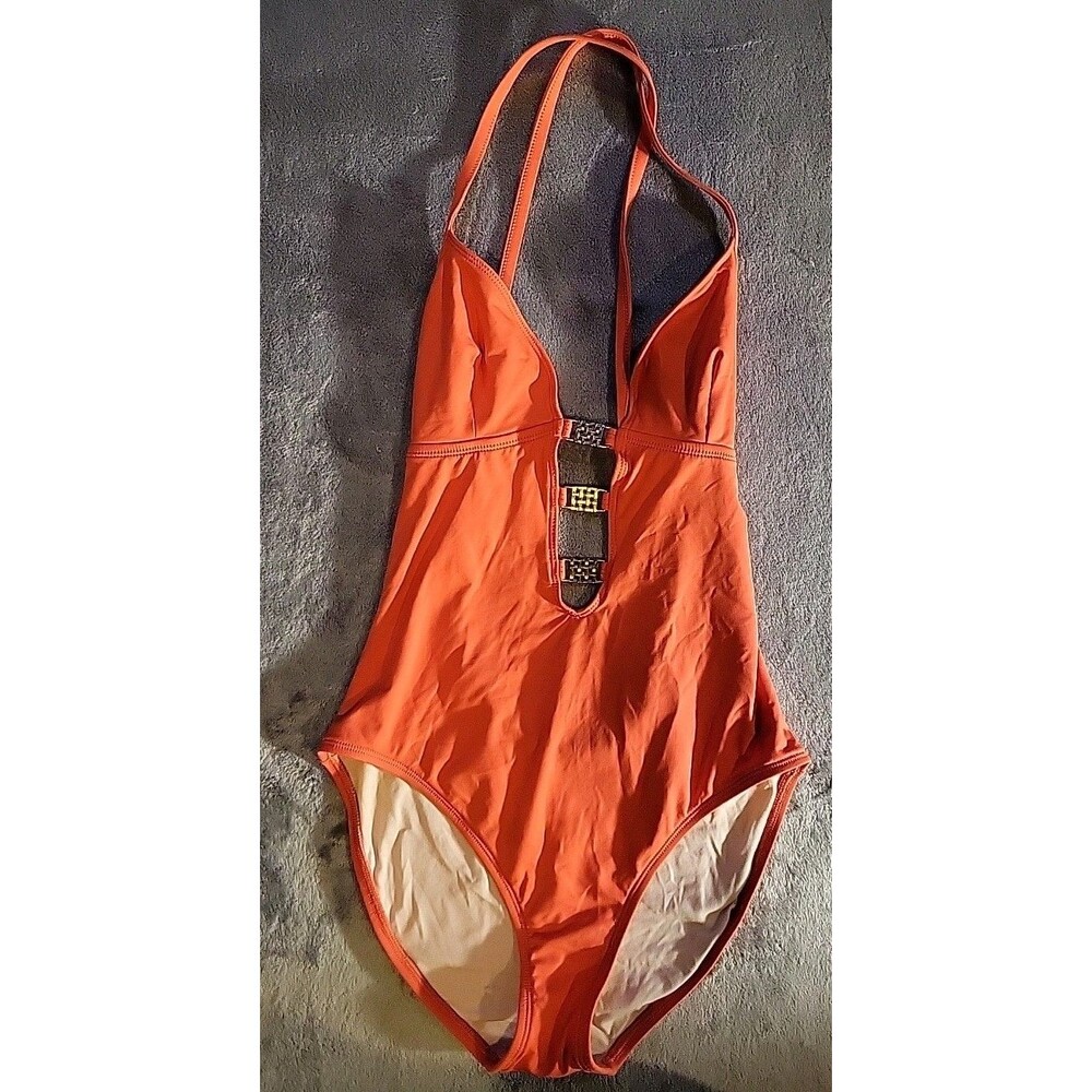 W Swimwear One-Piece Swimsuit Womens Medium Orange Gold Embellishment